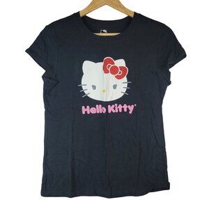 Sanrio Junior Hello Kitty T Shirt Black 2XL Short Sleeve Round Neck Glitter Bow